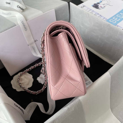 ESMEE - Classic Flap Handbag Light Pink Lambskin Silver