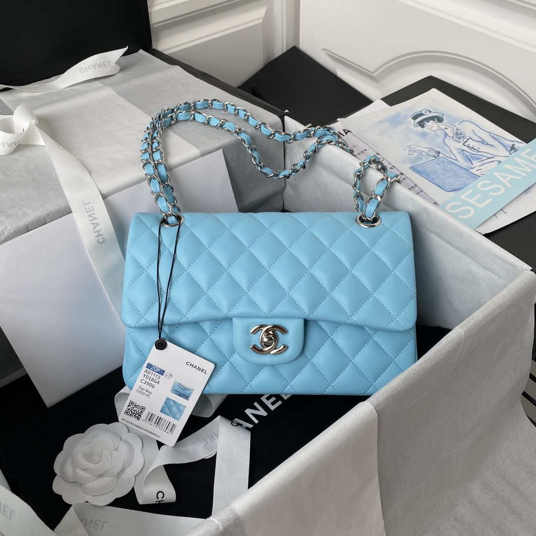 ESMEE - Classic Flap Handbag Lake Blue Lambskin