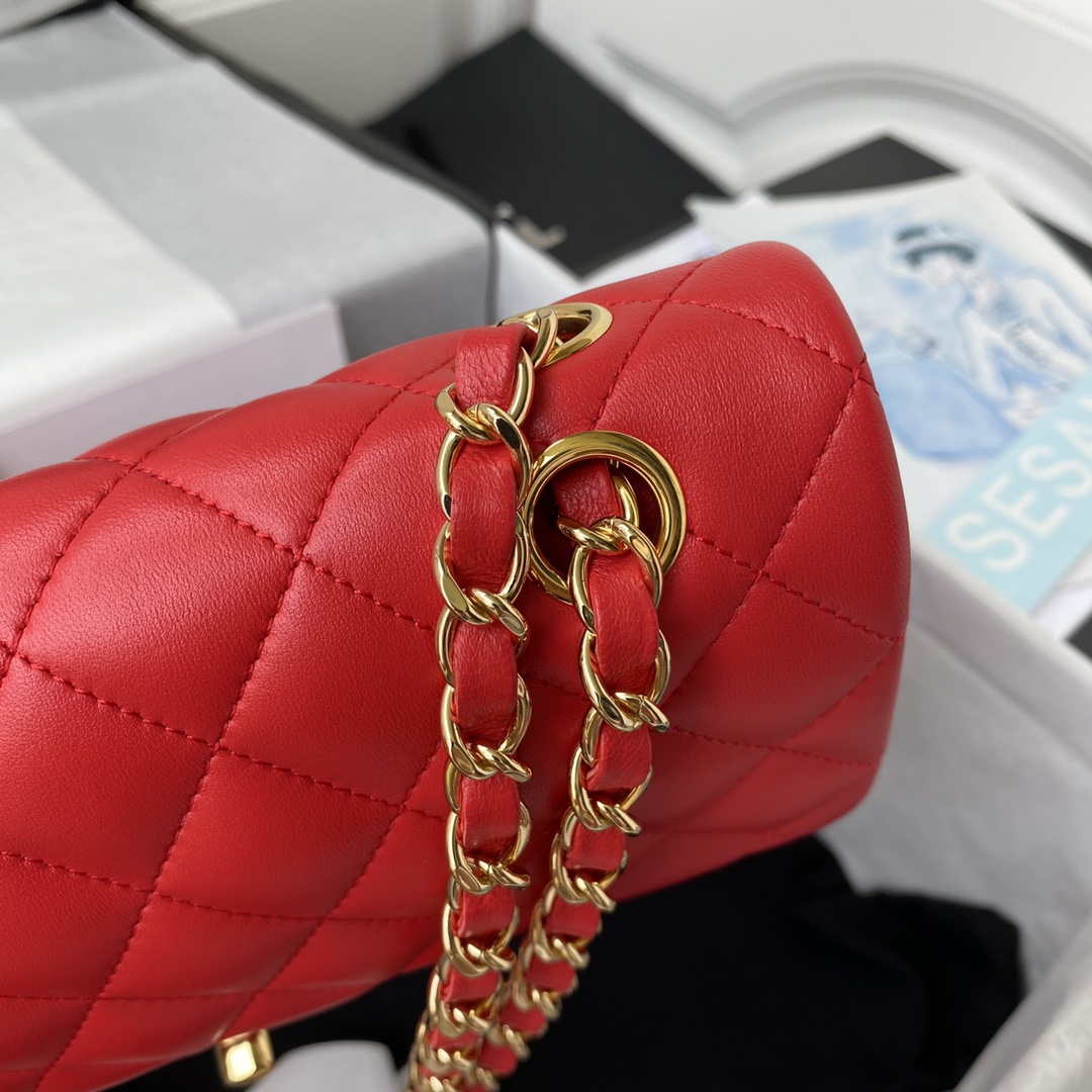 ESMEE - Classic Flap Handbag Red Lambskin Gold