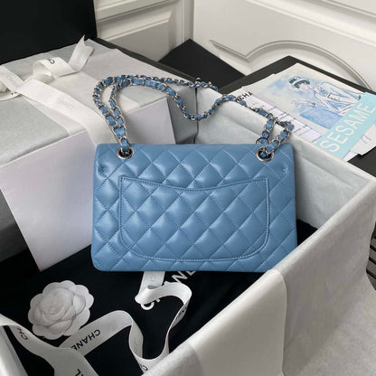 ESMEE - Classic Flap Handbag Sky Blue Lambskin Silver