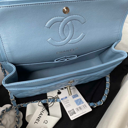 ESMEE - Classic Flap Handbag Sky Blue Lambskin Silver