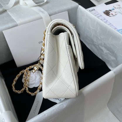 ESMEE - Classic Flap Handbag Grained shiny Calfskin White Gold