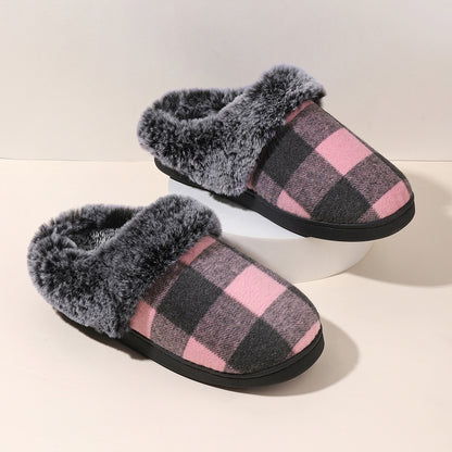 Winter Warm Plaid Plush Slippers