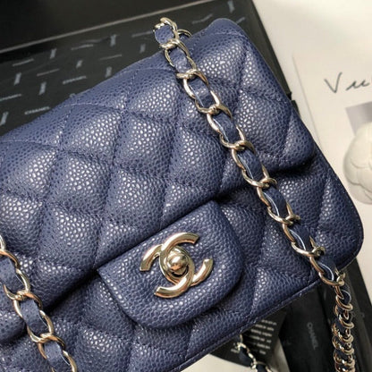 ESMEE - Caviar Mini Square Flap Bag Navy Blue