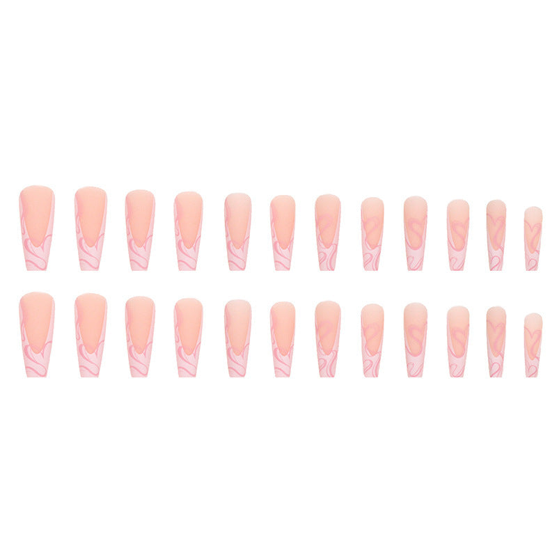 Heart Stripe Long Ballet Fake Nails