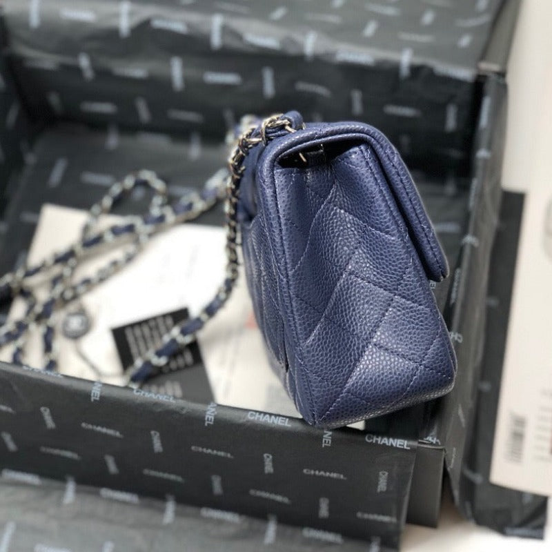 ESMEE - Caviar Mini Square Flap Bag Navy Blue