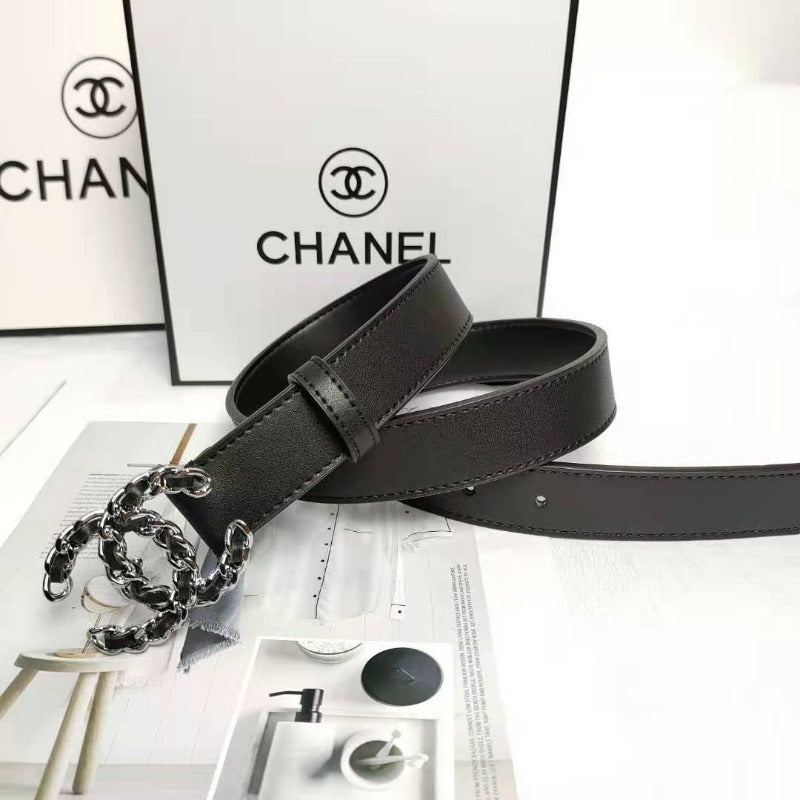 ESMEE - Designer Metal and Leather Buckle Belt Black