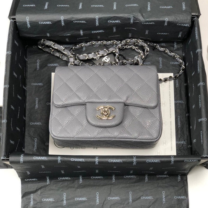 ESMEE - Caviar Mini Square Flap Bag Grey