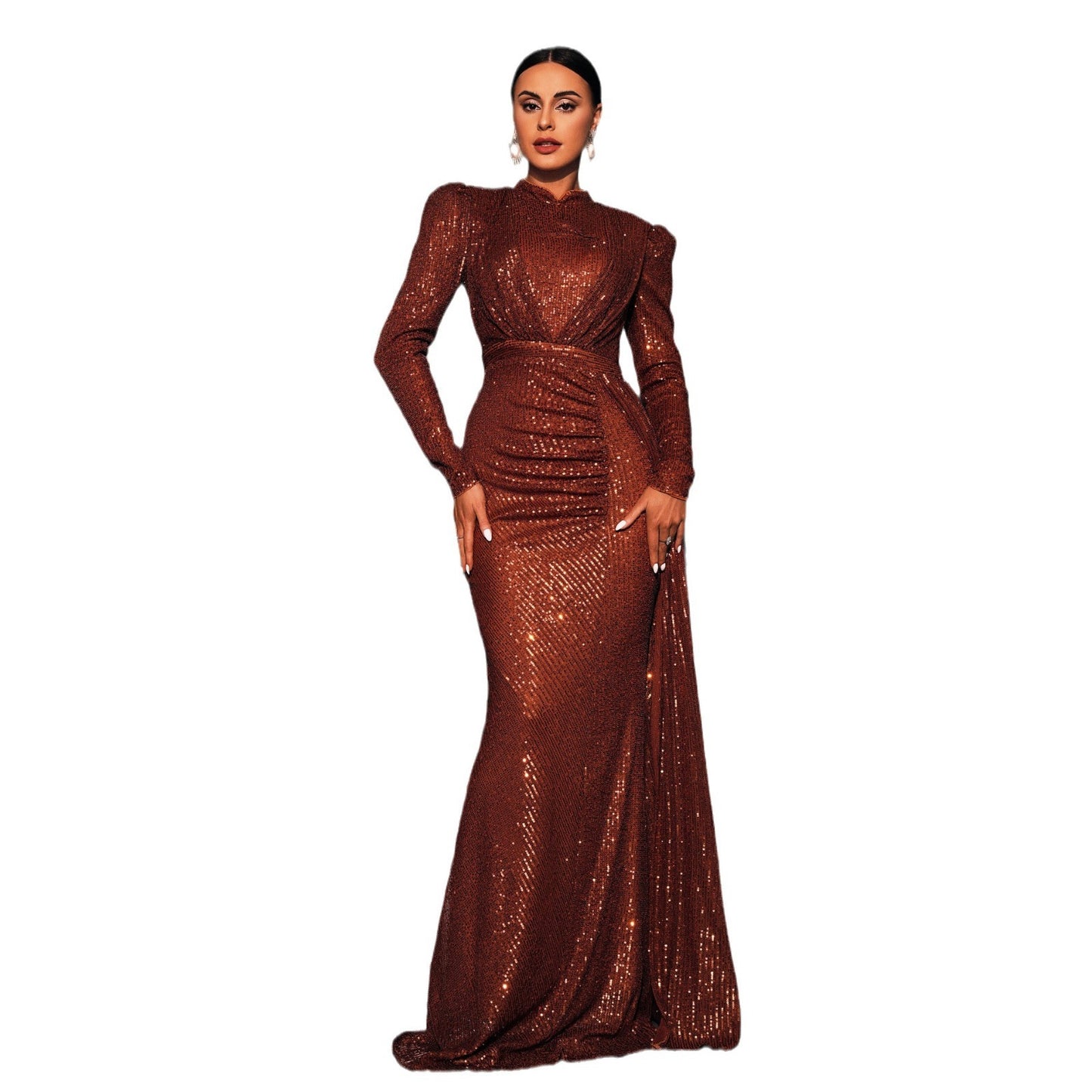 Round Neck Slim Fit Sequined Banquet Dress