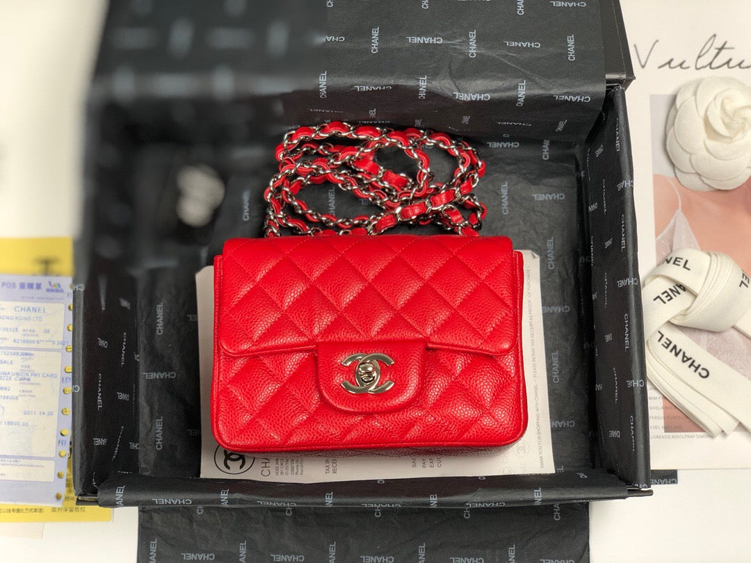 ESMEE - Caviar Mini Square Flap Bag Red