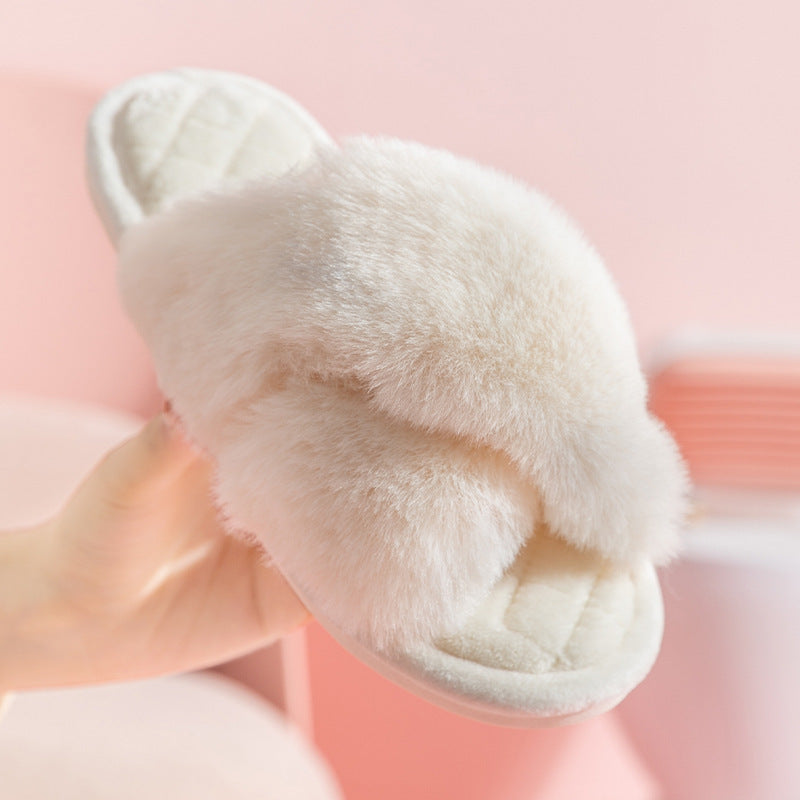 Cross-Strap Furry Slippers