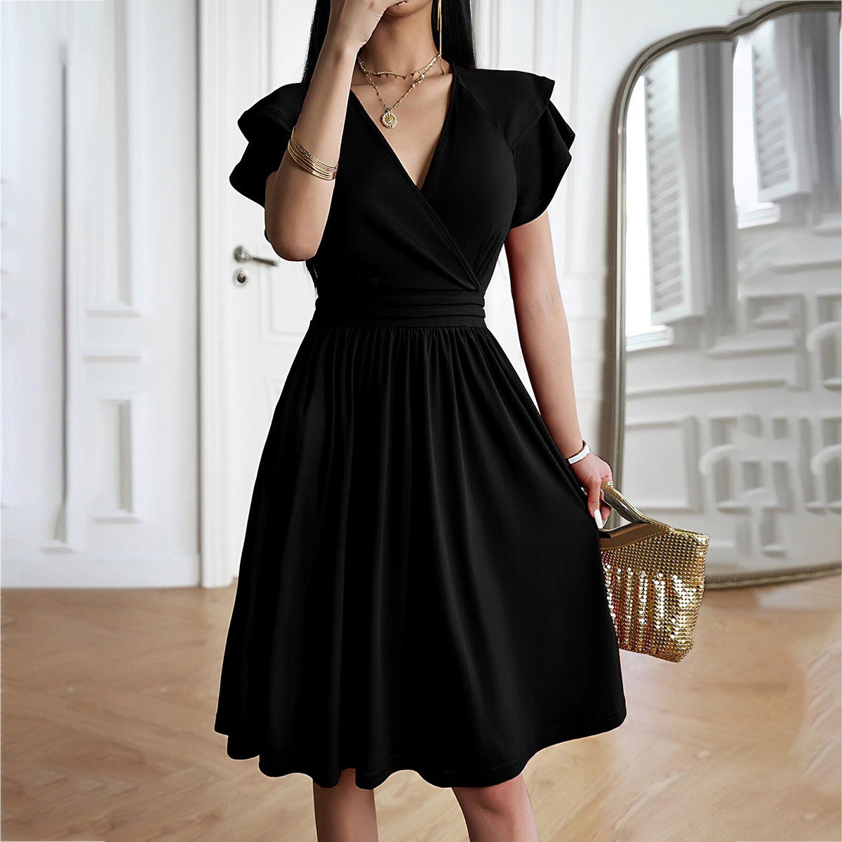 Elegant V-Neck Midi Dress