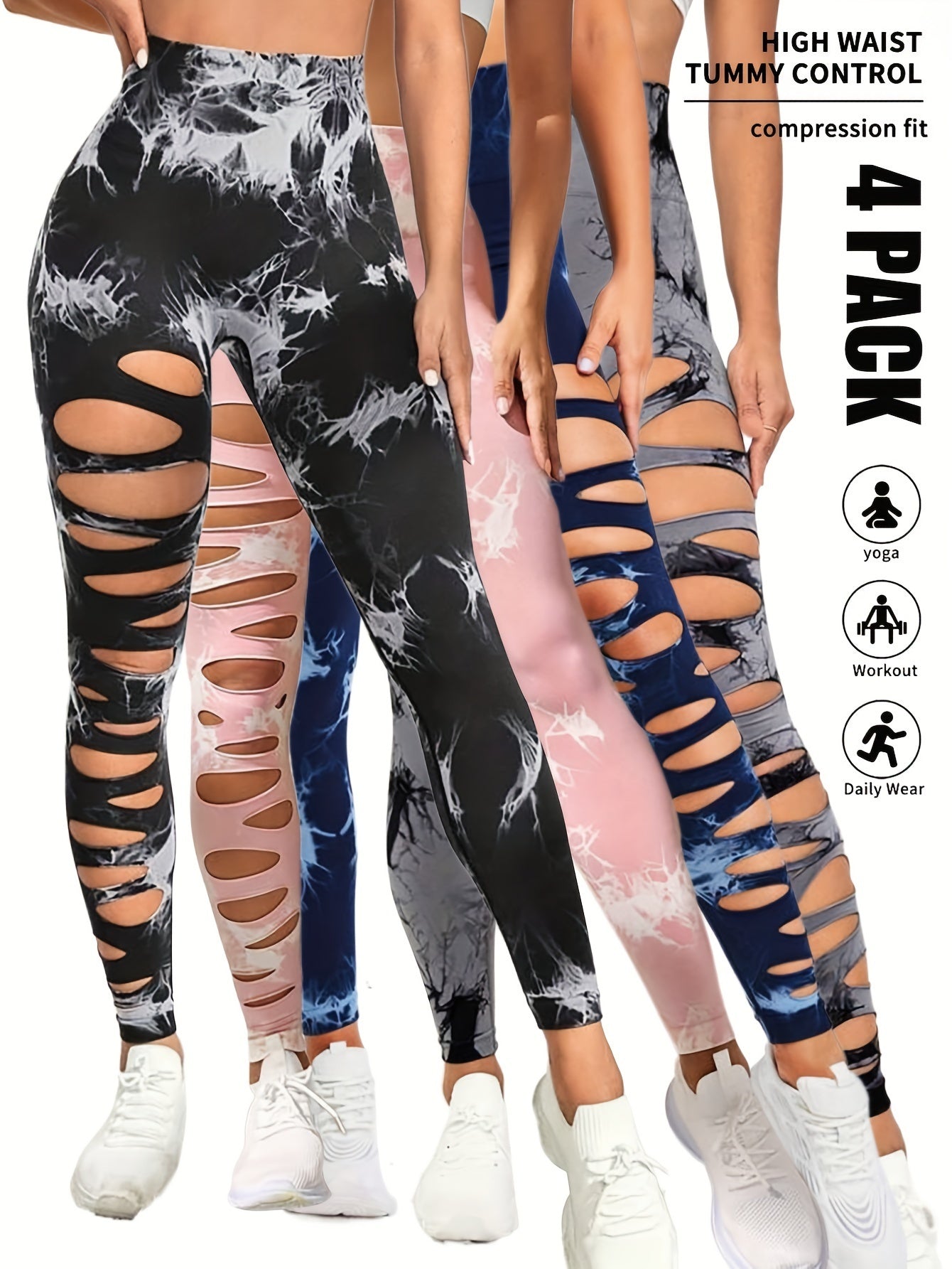 4 Pack Tie-Dye Workout Leggings