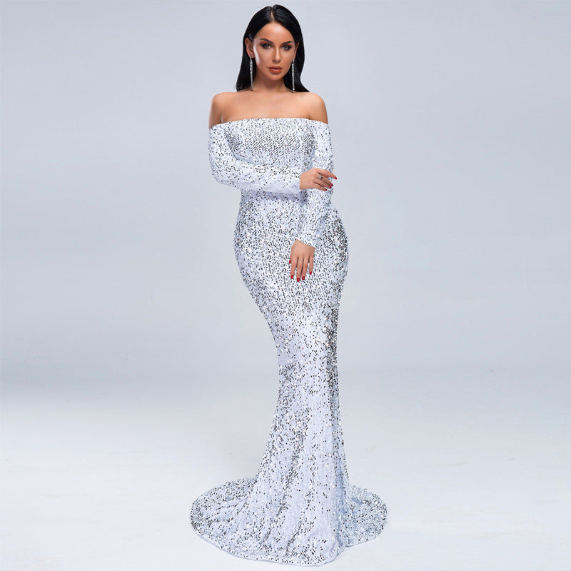 Sexy Strapless Long Sleeve Sequins Party Dress