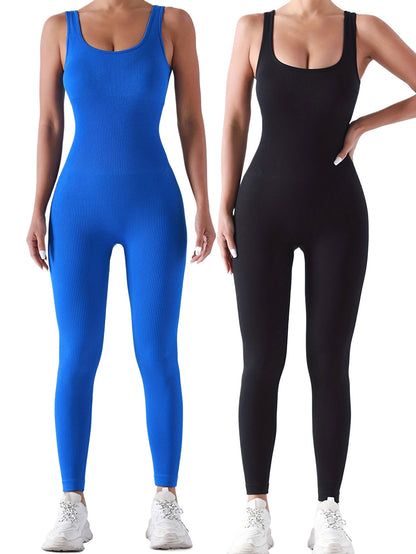 2 Pack Ribbed Solid Color One-Piece Jumpsuit