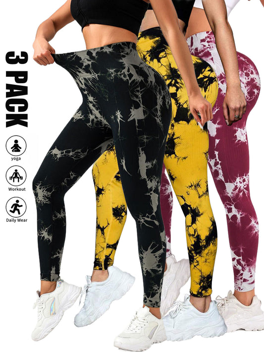 3-Pack Tie Dye Seamless High-Waist Workout Leggings