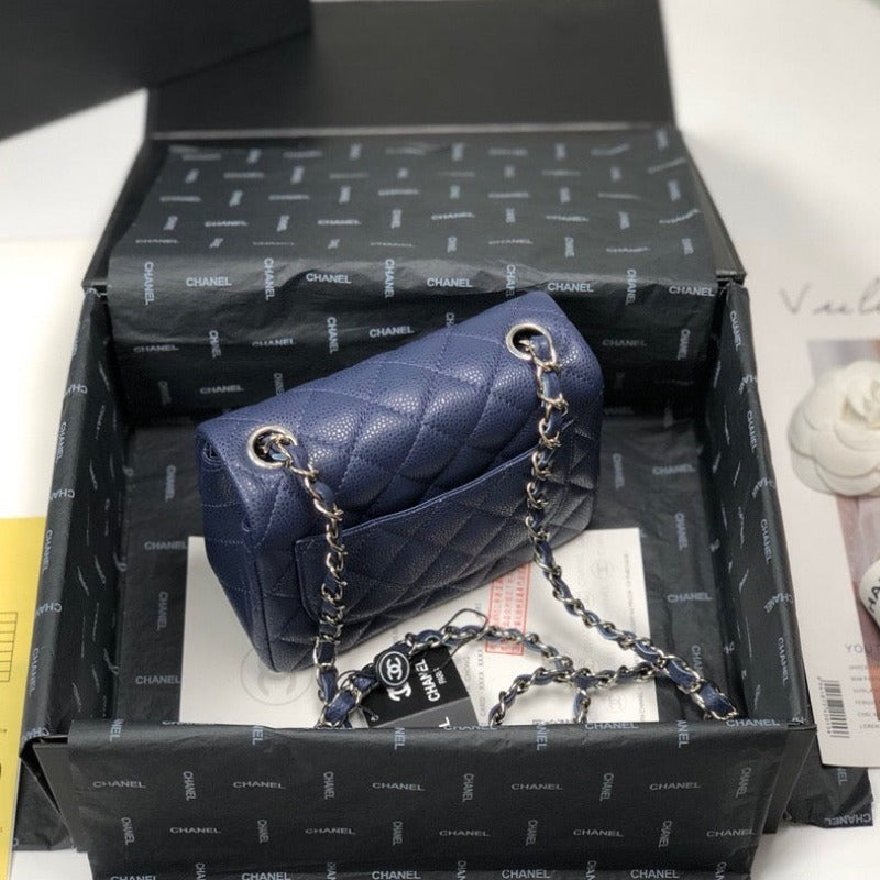 ESMEE - Caviar Mini Square Flap Bag Navy Blue