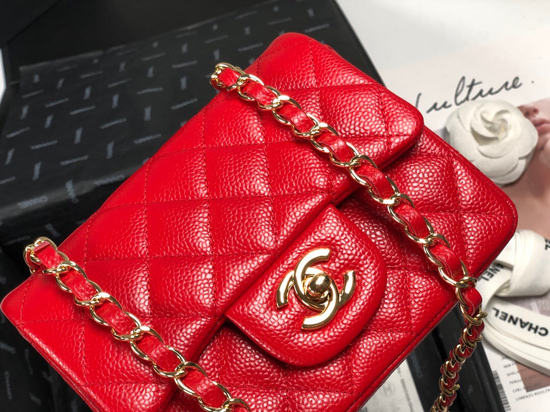 ESMEE - Caviar Mini Square Flap Bag Red