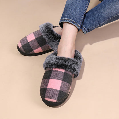 Winter Warm Plaid Plush Slippers