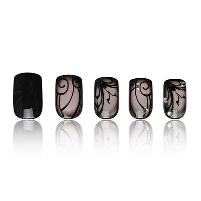 Dark Ins Style Black Vine Press-On Nails