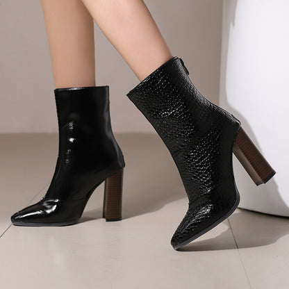 High Heels Fleece-Lined French Style Small Ankle Boots