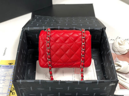 ESMEE - Caviar Mini Square Flap Bag Red