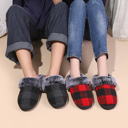 Winter Warm Plaid Plush Slippers