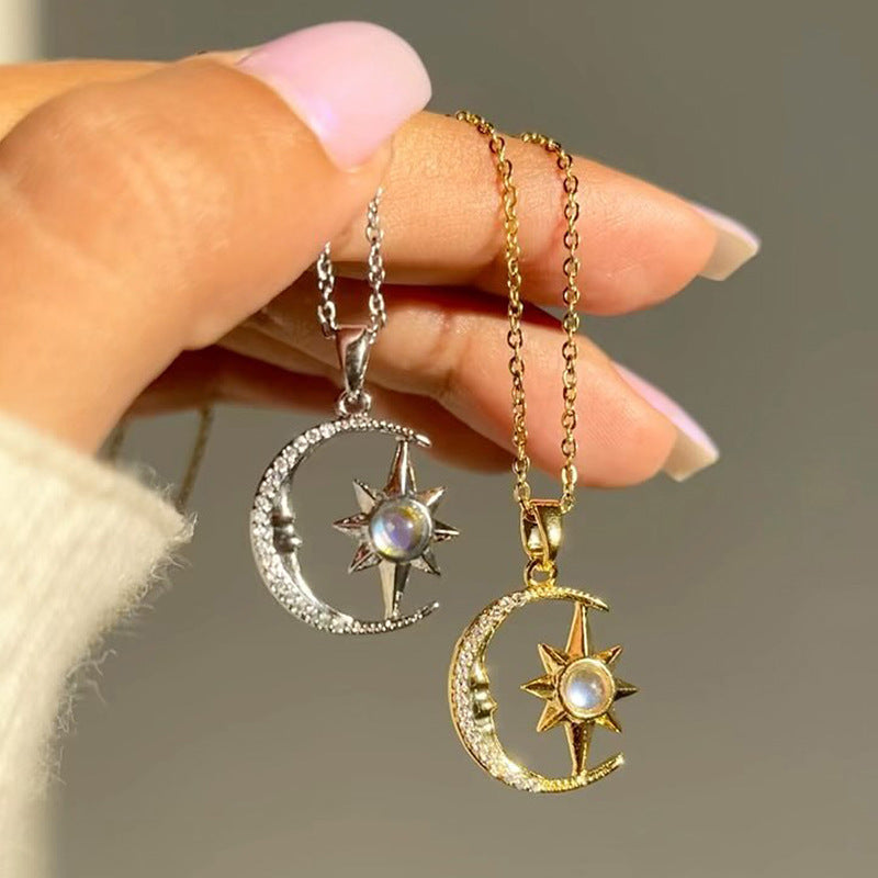 Moon Star Zircon Pendant Necklace