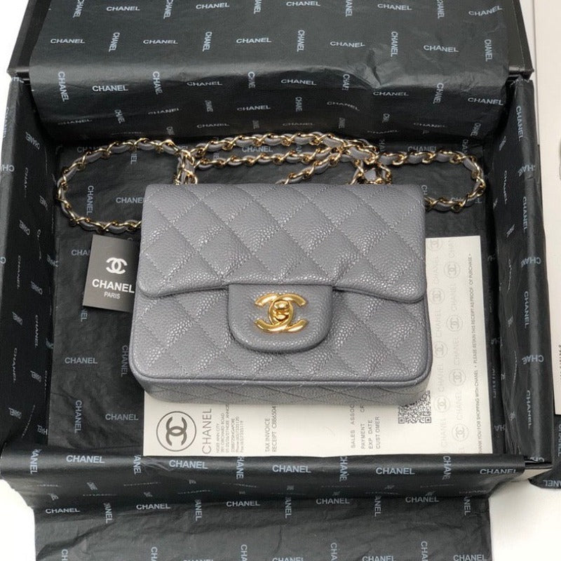 ESMEE - Caviar Mini Square Flap Bag Grey