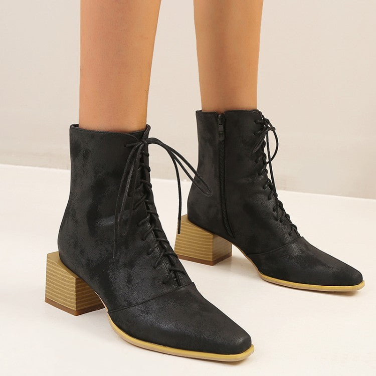 Thick Heel Pointed Toe Zipper Short Boots