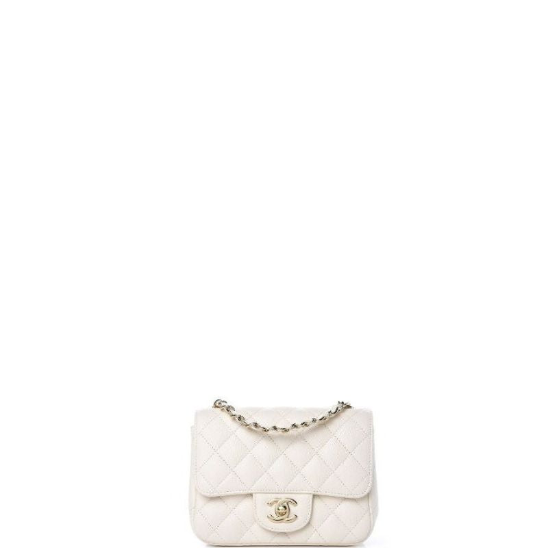 ESMEE - Caviar Mini Square Flap Bag White