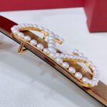 ESMEE Vlogo Signature Reversible Belt in Shiny Calfskin with Pearls Gold – 40mm