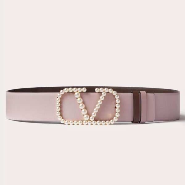 ESMEE Vlogo Signature Reversible Belt in Shiny Calfskin with Pearls – 40mm