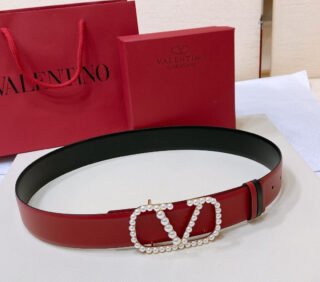 ESMEE Vlogo Signature Reversible Belt in Shiny Calfskin with Pearls Red – 40mm